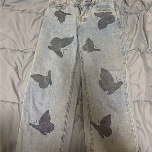 Adika Blue Butterfly Print Straight Leg Jeans